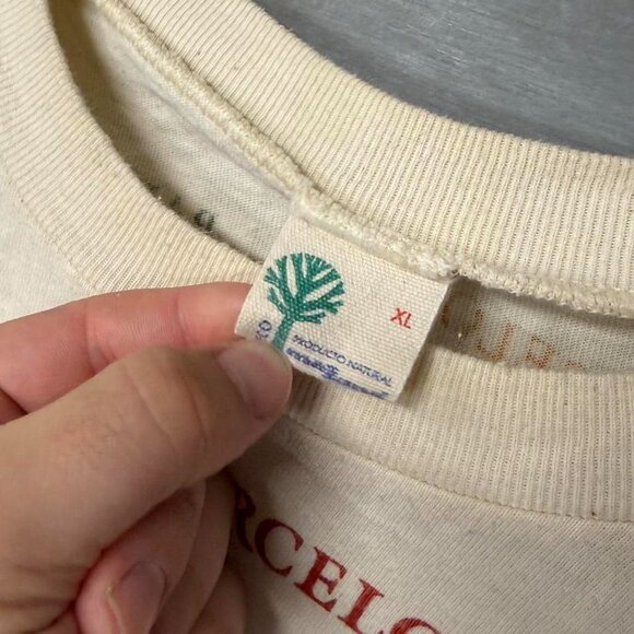 Vintage Barcelona AOP Tan Spellout 90s Single Stitch Tee Shirt XL - Picture 2 of 5